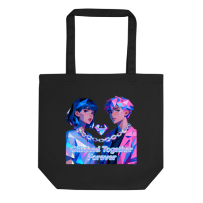 Eco Black Tote Bag | Glitched Together Forever Design | Sustainable Cotton Tote