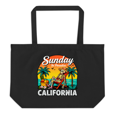 California Sunday in Paradise Organic Tote Bag - Black Large Eco-Friendly Tote