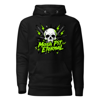 Mosh Pit Eternal Unisex Hoodie - Black Premium Pullover with Skull & Guitar Design