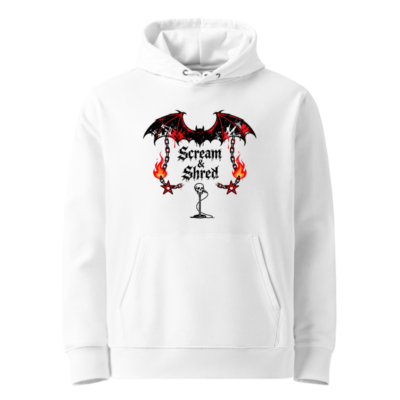 Scream & Shred Unisex Eco Hoodie - Gothic Bat, Flames & Skull Design