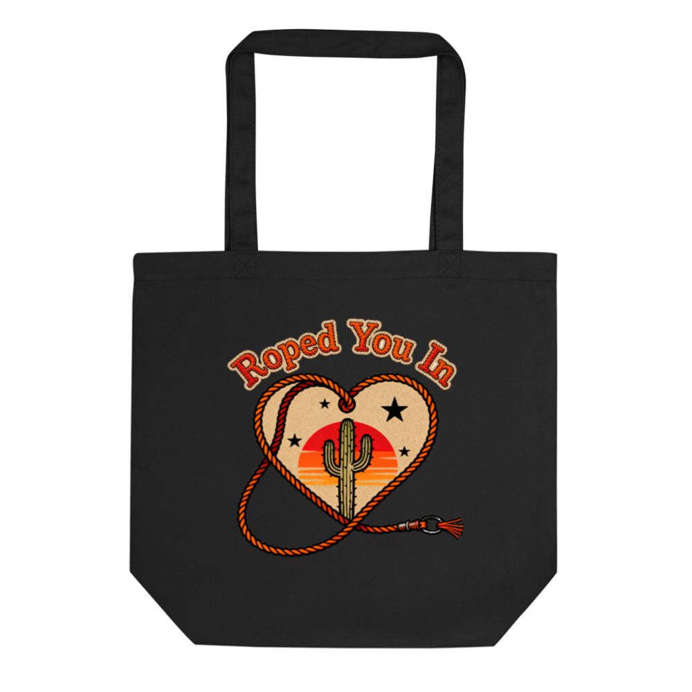 Eco Black Tote Bag | Roped You In Cactus Sunset Heart Design
