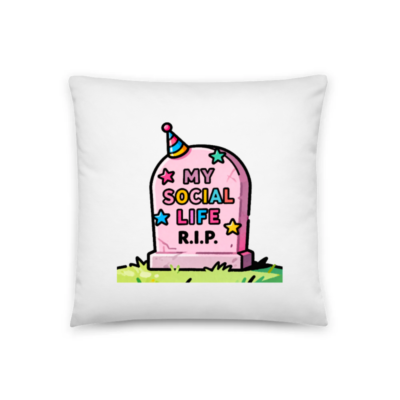 My Social Life R.I.P. Party Hat Pillow - 18" x 18" Cartoon Grave Decor