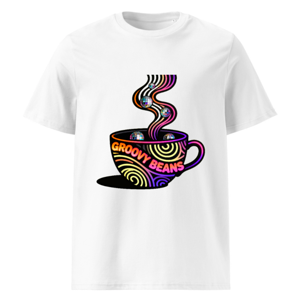 Unisex Organic Cotton T-Shirt | Groovy Beans Disco Coffee Cup Design