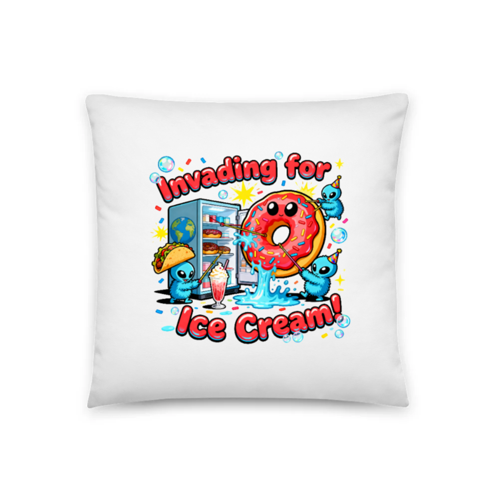 Invading for Ice Cream! Cute Alien Pillow 18"x18" - Fun Donut & Dessert Design