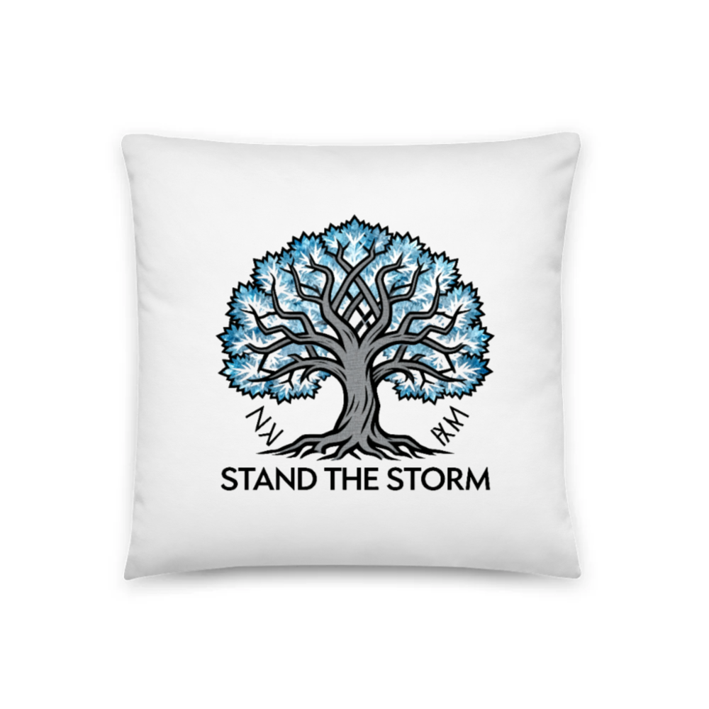 Stand the Storm Tree Pillow 18"x18" - Blue Branches, Strong Roots, Nordic Design