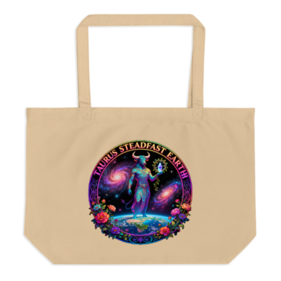 Taurus Steadfast Earth | Organic Cotton Tote Bag, Large Eco-Friendly Canvas