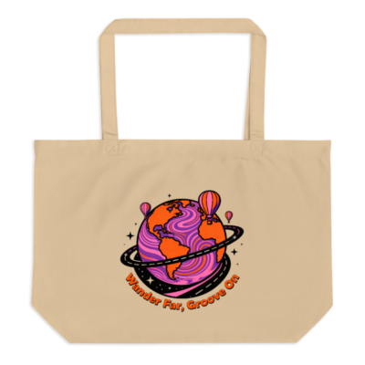 Organic Tote Bag | Wander Far, Groove On Planet Earth Design