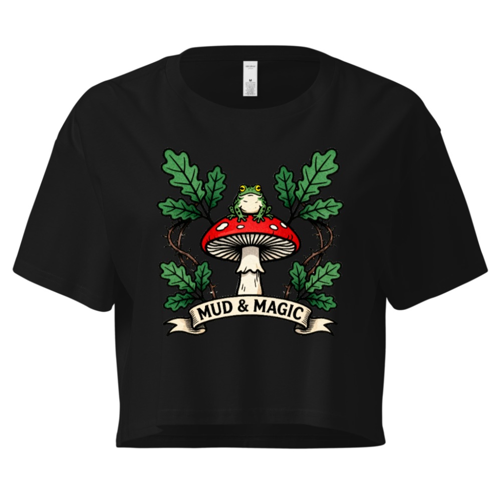 Women's Crop Top - Frog on Red Mushroom, Mud & Magic Design