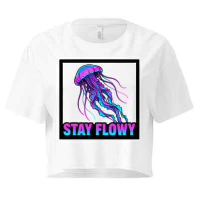 Women's Crop Top - Neon Jellyfish Stay Flowy Graphic Tee, Short Sleeve