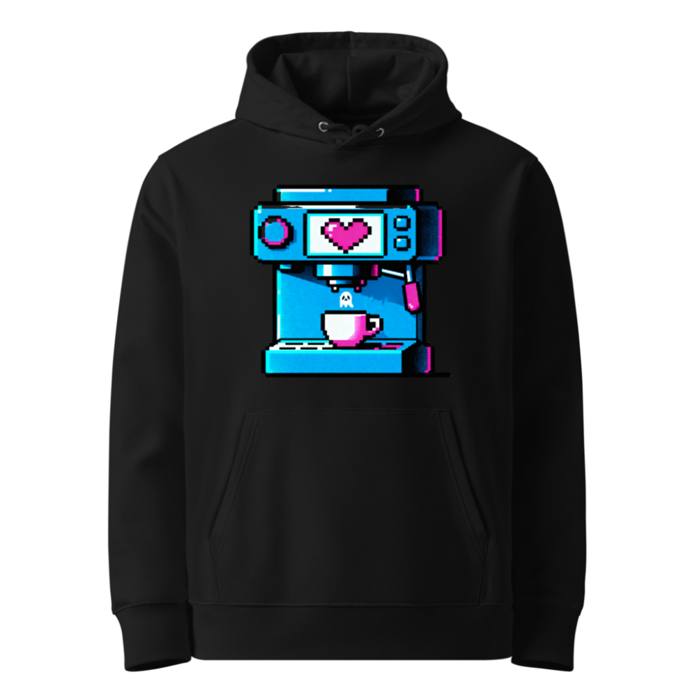 Pixel Heart Coffee Machine Hoodie - Unisex Eco Sweatshirt