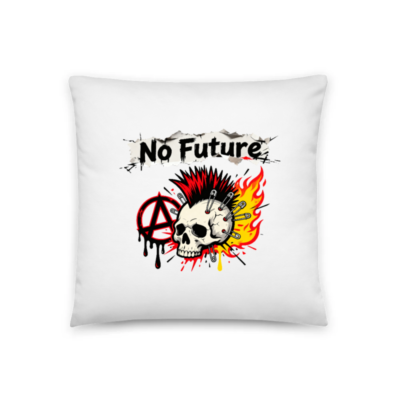 No Future Punk Skull Pillow - 18"x18" Anarchy Design, Edgy Decor for Rioters & Rebellion Lovers