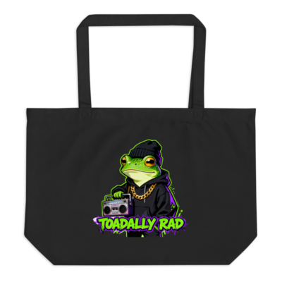 Organic Toadally Rad Tote Bag | Large Black Eco-Friendly Canvas Bag