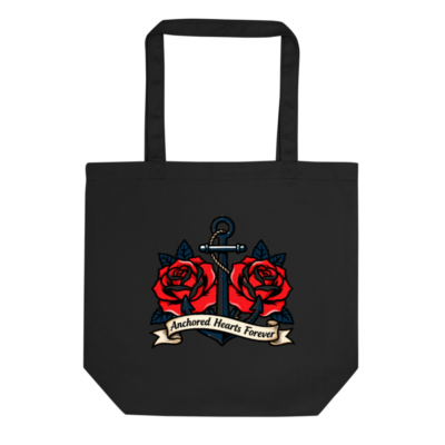 Eco Black Tote Bag with Anchor & Roses Design | Anchored Hearts Forever