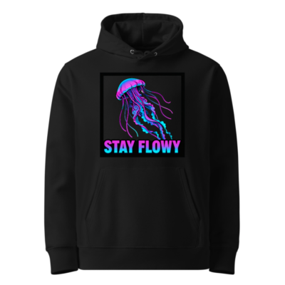 Unisex Eco Hoodie - Neon Jellyfish 'Stay Flowy' Design, Sustainable & Comfortable