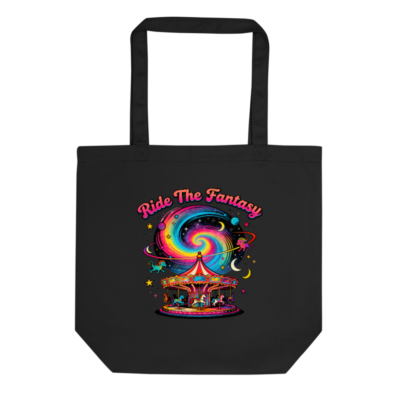 Eco Black Tote Bag | Ride The Fantasy Carousel Design - Sustainable Reusable Shopping Tote