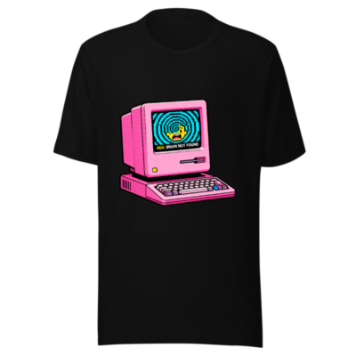 Pink Retro Computer 404 Brain Not Found Unisex T-Shirt - Classic Pixel Art Design
