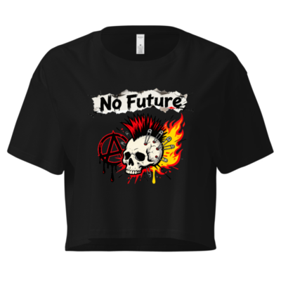 No Future Punk Skull Crop Top - Women's Mosh Pit Tee with Anarchy Symbol & Fire