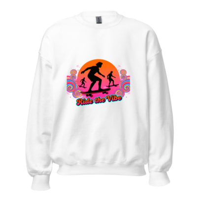 Unisex Crew Neck Sweatshirt | Ride the Vibe Skateboard Graphic - Soft Comfort Fit