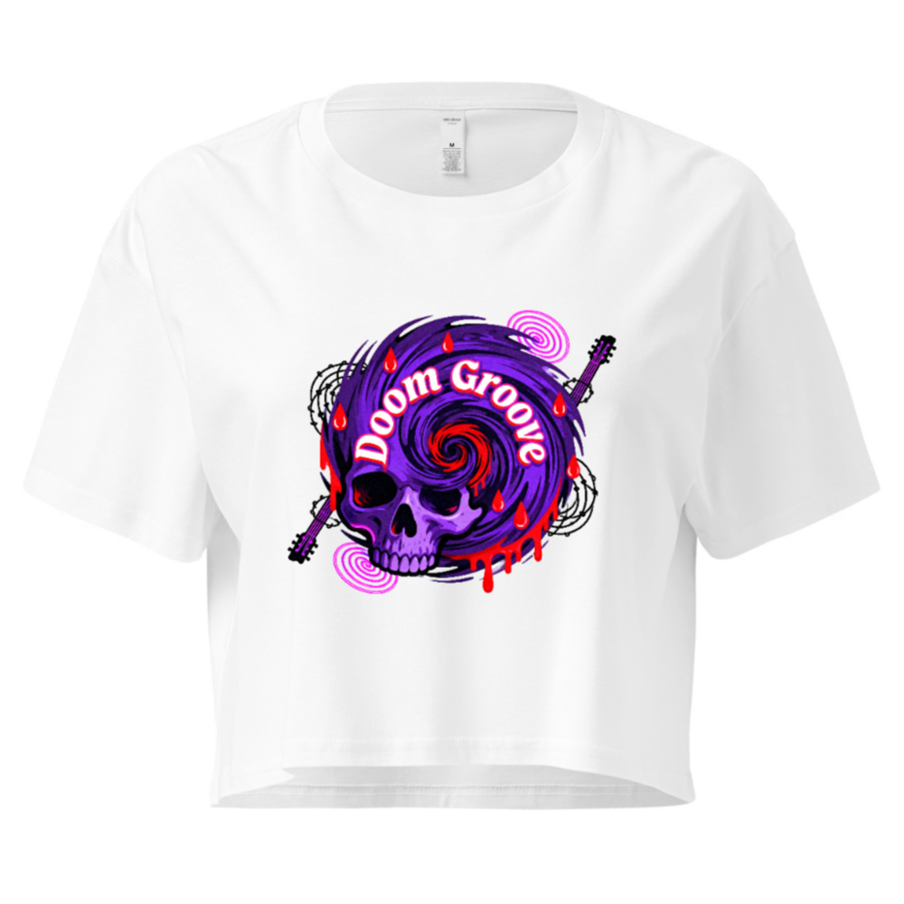 Women's Crop Top - Purple Skull Doom Groove Graphic Tee