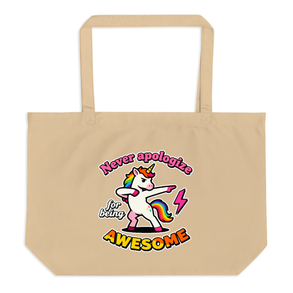 Organic Tote Bag - Dabbing Unicorn 'Never Apologize for Being Awesome' | Eco-Friendly & Stylish