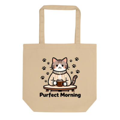 Eco Oyster Tote Bag | Purfect Morning Cat Design - Reusable & Sustainable
