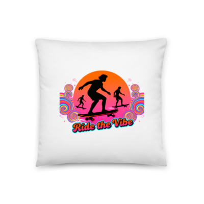 Ride the Vibe Skateboard Pillow 18"x18" - Retro Surf & Skate Design