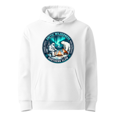 Arctic Wilderness Hoodie | Northern Glow, Yeti & Polar Bear Campfire Design - Eco Unisex Sweatshirt