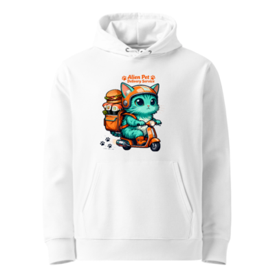 Unisex Eco Hoodie | Alien Pet Delivery Service Cat Scooter Design