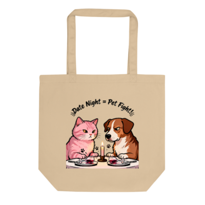 Eco Oyster Tote Bag | Sustainable Cotton Tote with Pet Fight Date Night Design