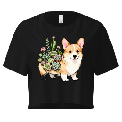 Corgi with Succulents Women's Crop Top - Cute Dog Graphic Tee