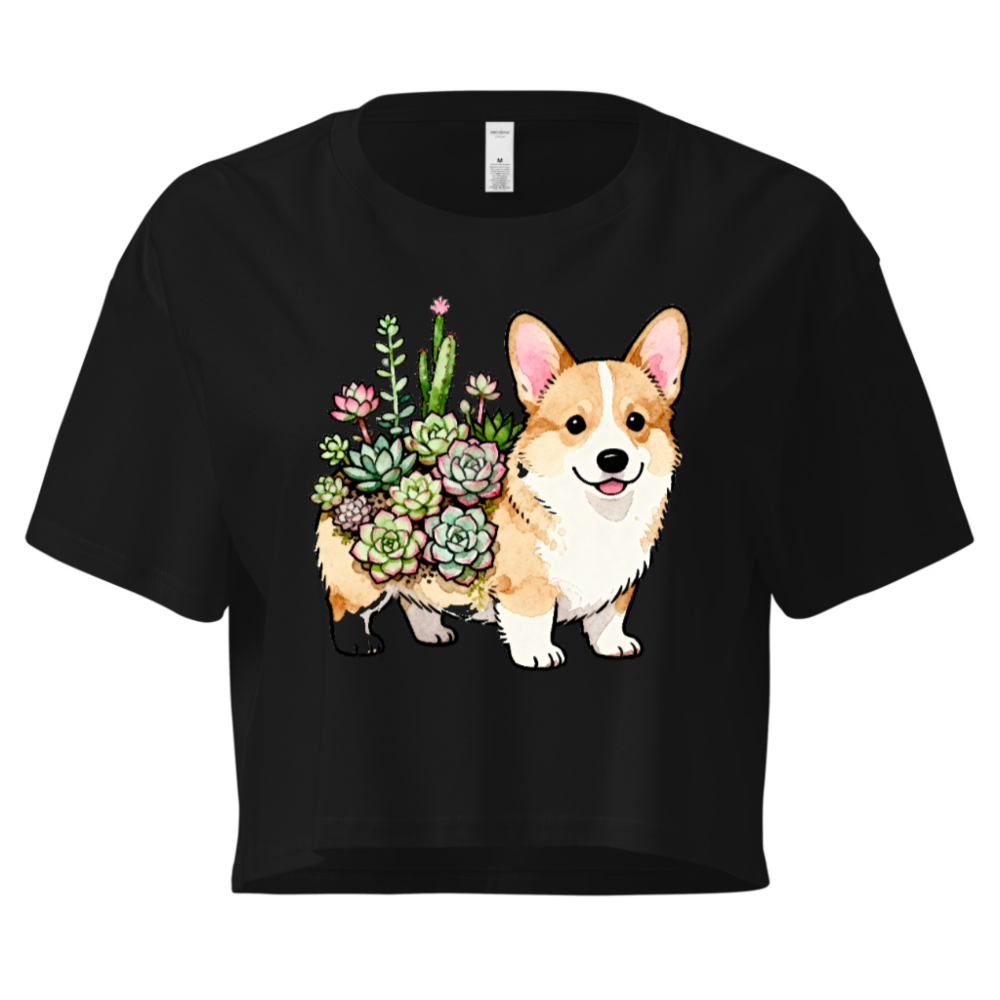 Corgi with Succulents Women's Crop Top - Cute Dog Graphic Tee