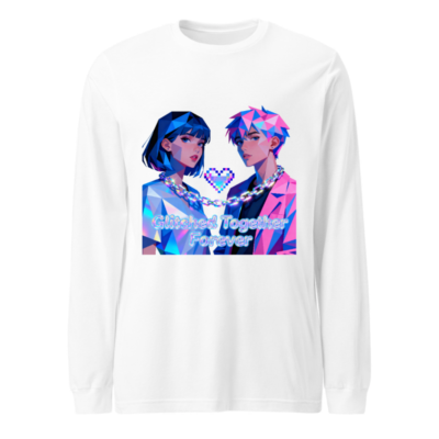 Glitched Together Forever Unisex Long Sleeve Tee - Pixel Art Couple Design