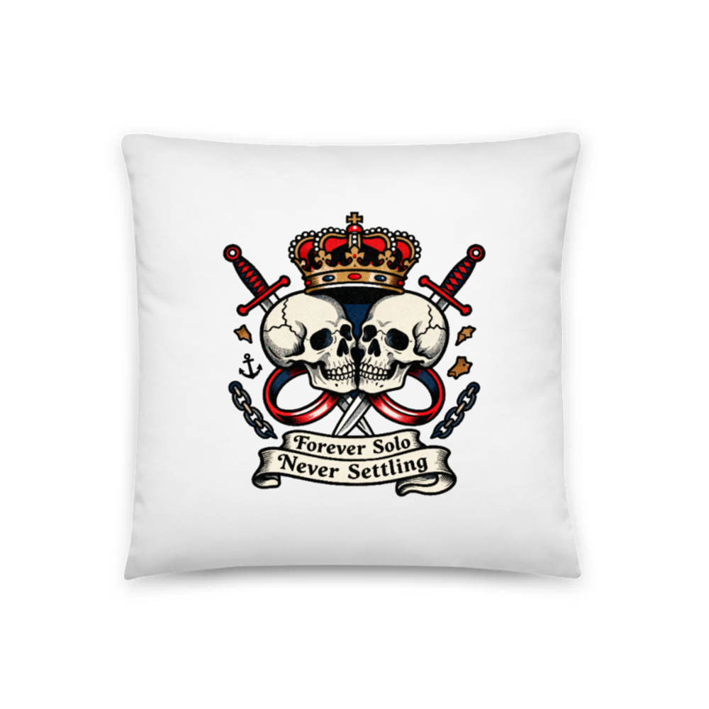 Forever Solo Never Settling Skull Crown Pillow - 18x18" Tattoo Style Decorative Throw Pillow