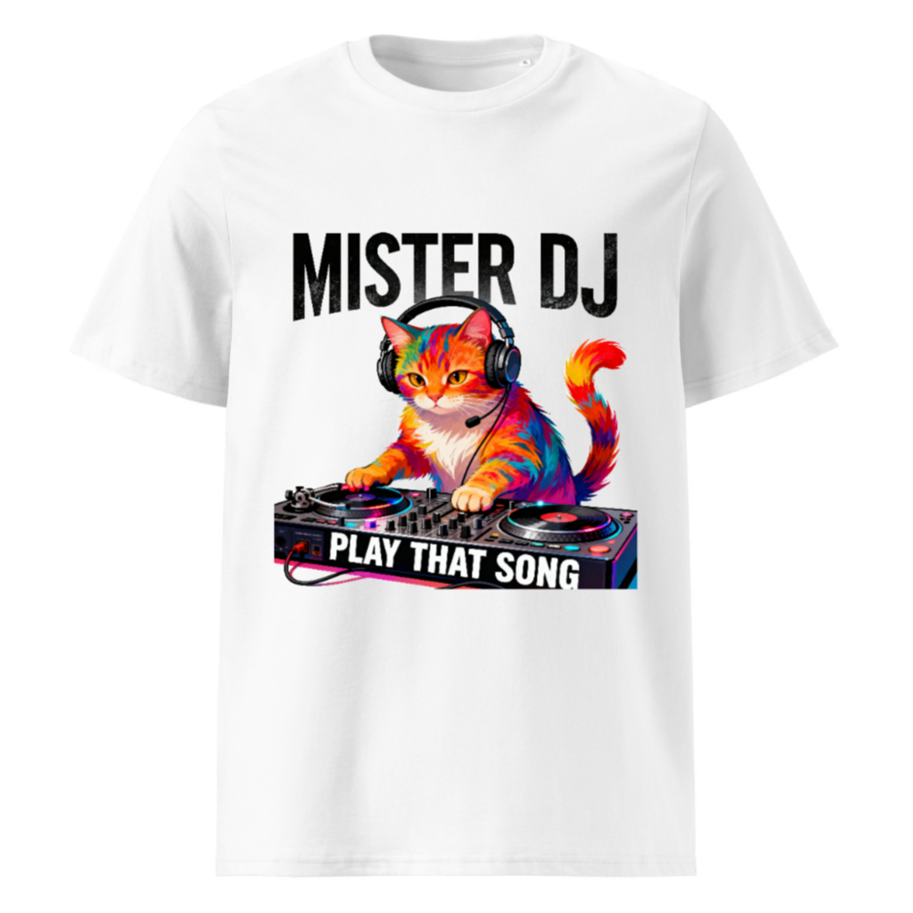 Mister DJ Cat T-Shirt - Play That Song Unisex Organic Cotton Tee