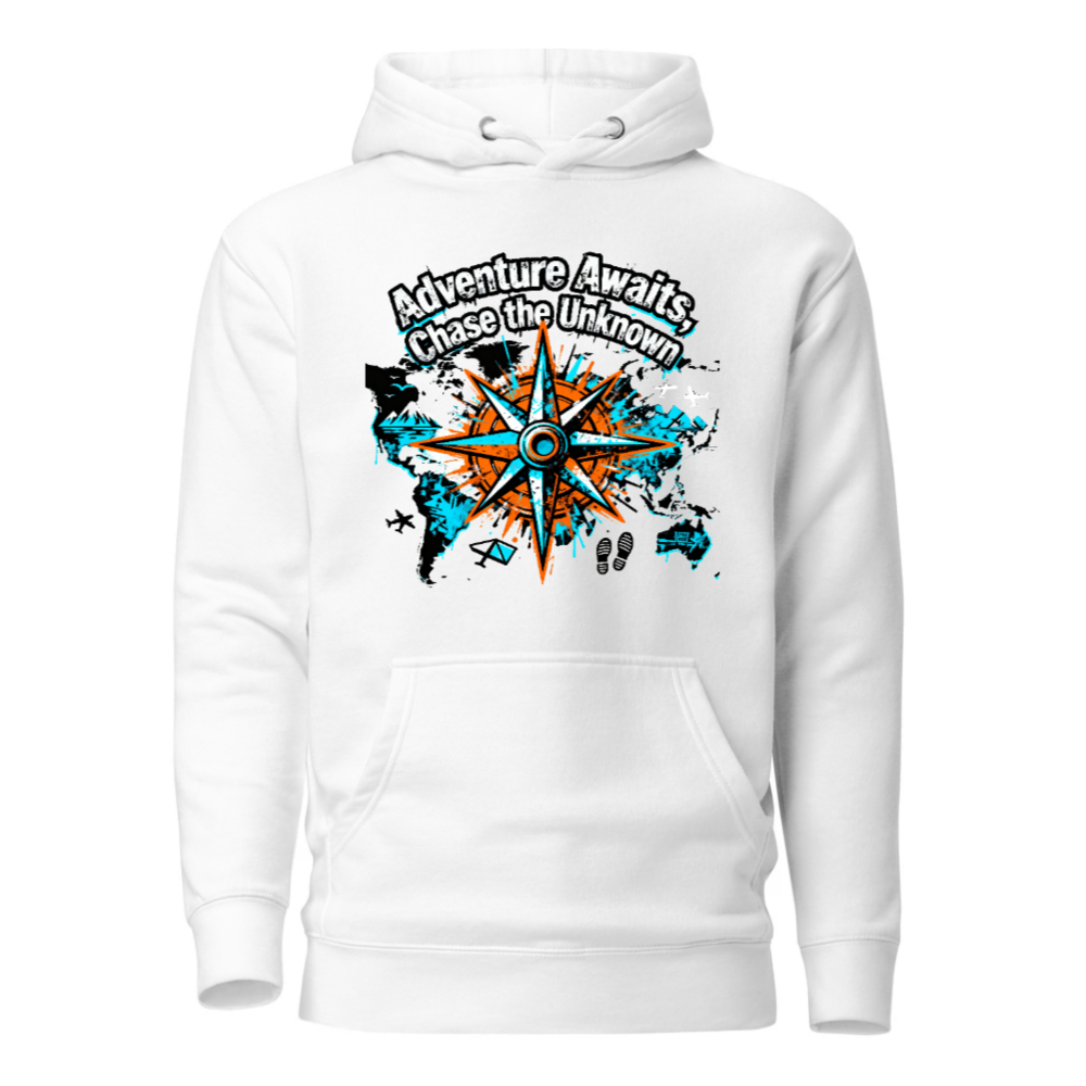 Adventure Awaits Hoodie | Unisex Premium Pullover with Compass World Map Design