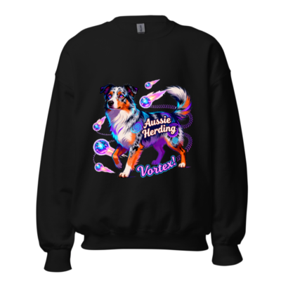 Aussie Herding Vortex! Unisex Crew Neck Sweatshirt - Neon Dog Graphic