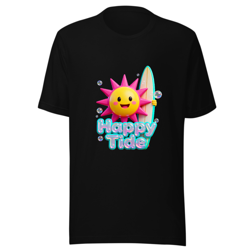 Unisex Happy Tide Surf Sun T-Shirt - Black Graphic Tee