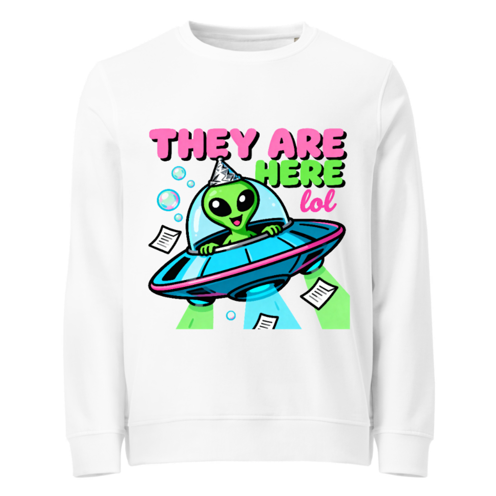 Unisex Organic Sweatshirt - Alien UFO Party Design, Eco-Friendly & Comfortable