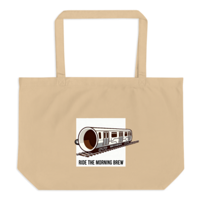 Organic Tote Bag | Ride the Morning Brew Train Design | Large Eco-Friendly Cotton Bag