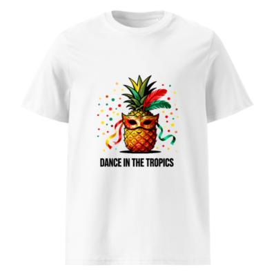 Unisex Organic Cotton T-Shirt | Pineapple Mardi Gras Mask 'Dance in the Tropics' Design