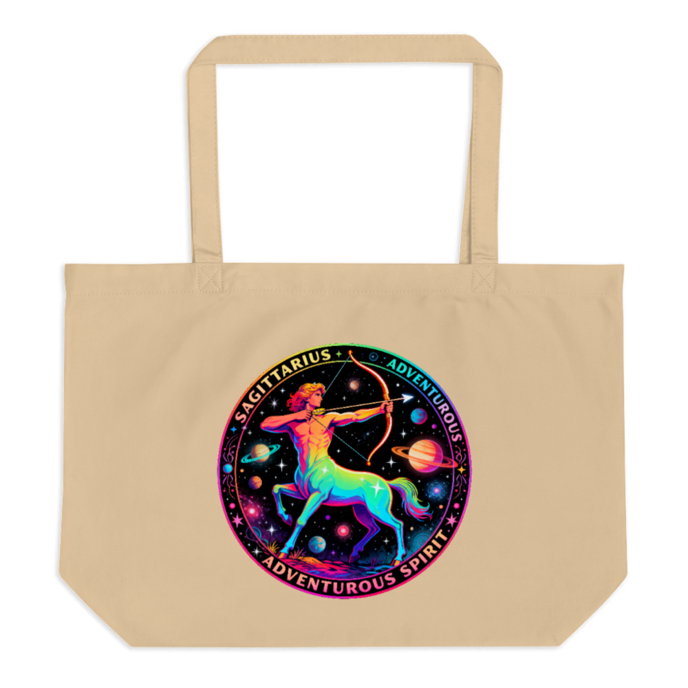 Rainbow Sagittarius Astrology Tote Bag | Organic Cotton Adventure Spirit