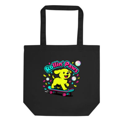 Eco Black Tote Bag | Rollin' Paws Dog Skateboard Design
