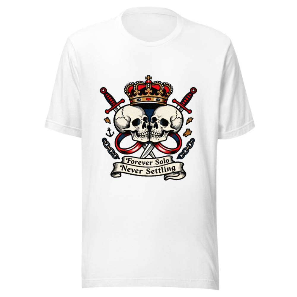 Unisex Staple T-Shirt - Forever Solo Never Settling Skull Crown Tee