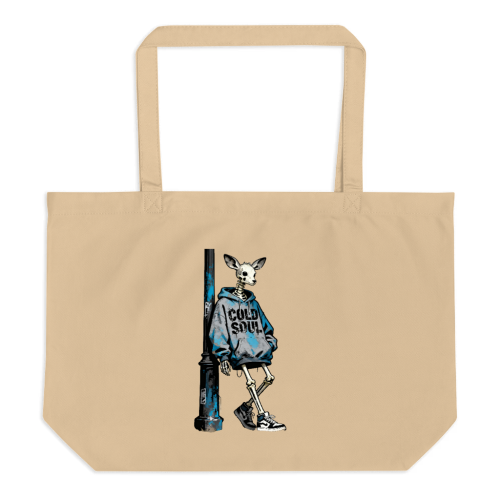 Organic Tote Bag with Skeleton Deer Graphic | Eco-Friendly Large Canvas Bag