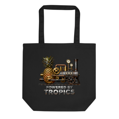 Eco Black Tote Bag | Steampunk Pineapple Train Design | Powered by Tropics