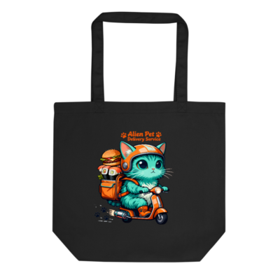 Eco Black Tote Bag | Alien Pet Delivery Service Cat on Scooter