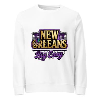 New Orleans Big Easy Unisex Organic Sweatshirt - Purple Gold Mardi Gras Design