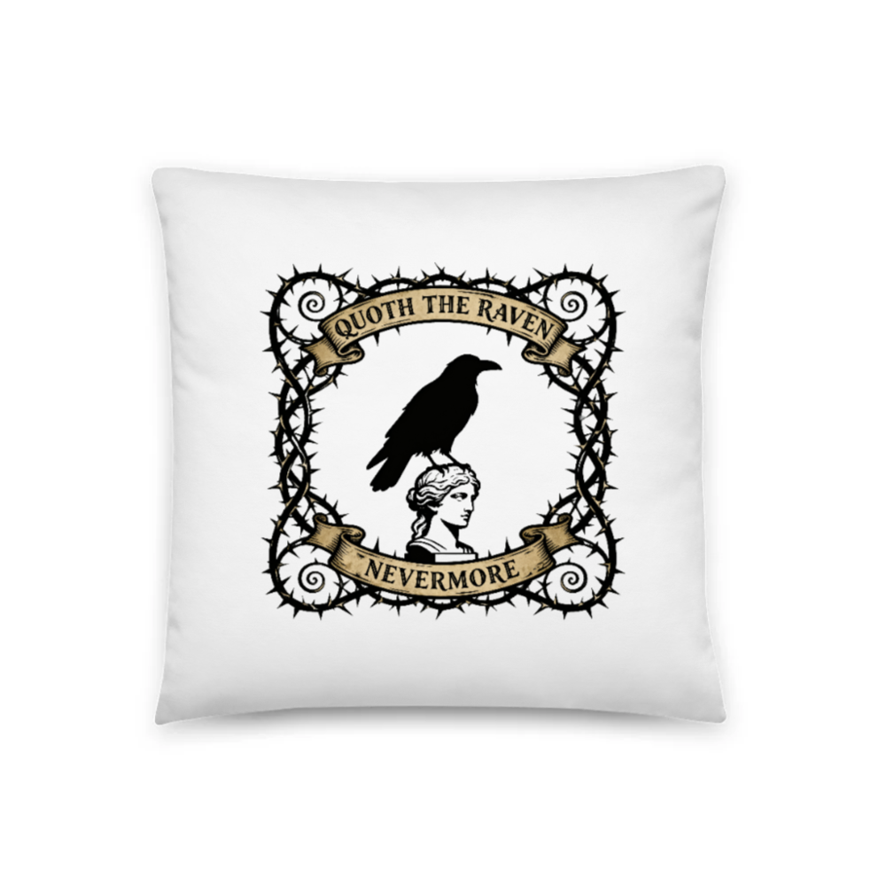 Quoth the Raven Nevermore Pillow | 18"x18" Classic Decorative Throw Pillow