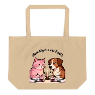 Organic Tote Bag with Pet Fight Date Night Design - Large Eco-Friendly Canvas Tote