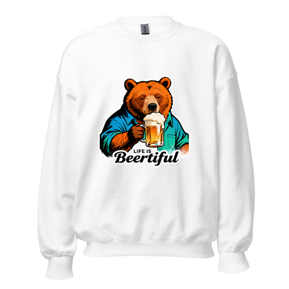 Unisex Crew Neck Sweatshirt | Life Is Beertiful Bear Beer Mug Design